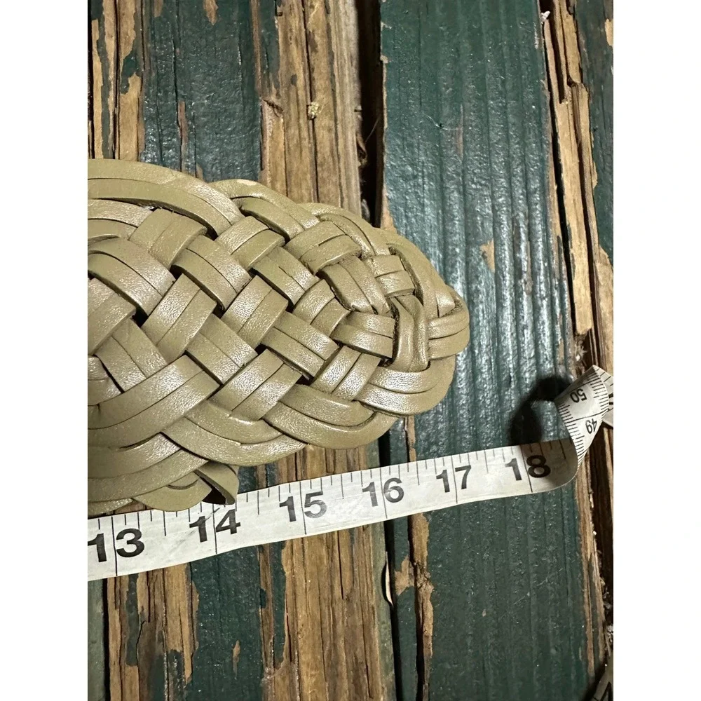 Talbots Womens Olive Green Braided Leather Belt Size‎ M Brass Buckle Wide Woven